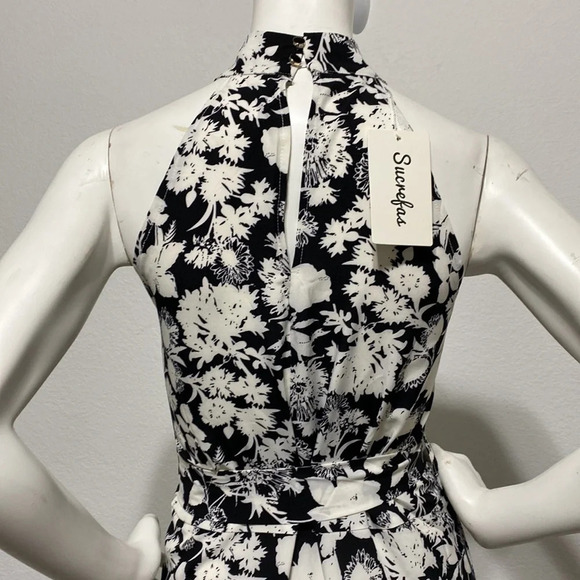 Sucrefas NWT Black Floral Halter A-Line Dress - Picture 5 of 6